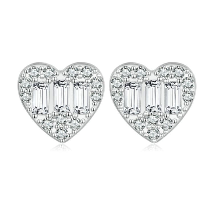 BSE766 Orecchini a cuore in argento sterling S925 placcato platino con zirconi scintillanti - Immagine 1