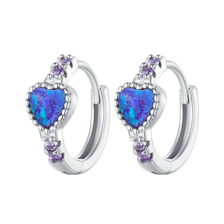 Orecchini a cuore in opale viola BSE865 S925 argento sterling versatili - Immagine 1