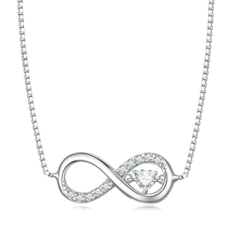 Collana BSN276 in argento sterling S925 con zirconi, simbolo infinito a forma di cuore - Immagine 1