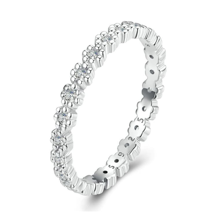 BSR346 Anello geometrico in argento sterling S925 con piccola corona di zirconi placcato oro bianco (N.8) - Immagine 1