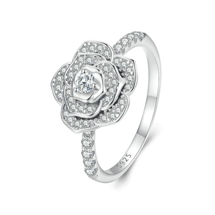 BSR449-8 Anello Rosa in Argento Sterling S925 Placcato Oro Bianco con Zircone, Decorazione per Mano - Immagine 1