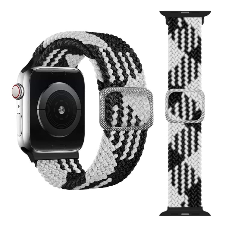 Cinturino per orologio con fibbia intrecciata elastica per Apple Watch Series 7 41mm / 6 & SE & 5 & 4 40mm / 3 & 2 & 1 38mm (Nero e Bianco) - Immagine 1