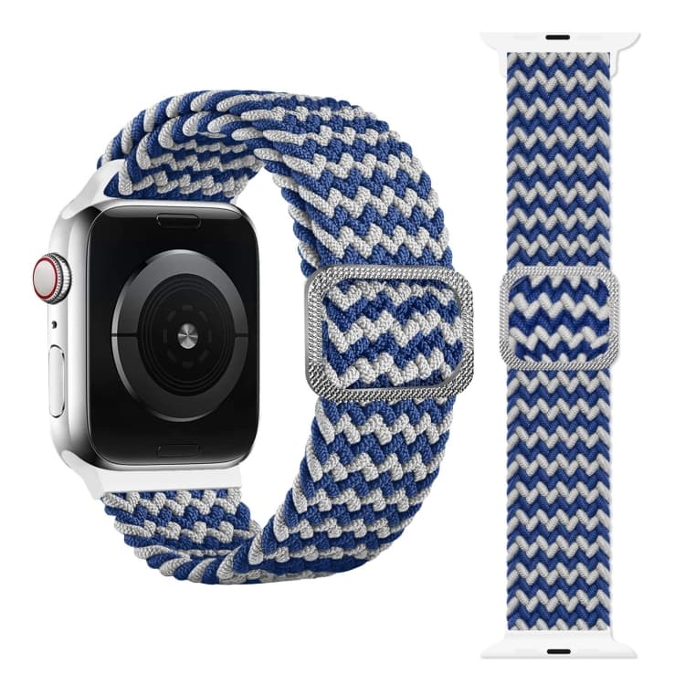 Cinturino per orologio con fibbia intrecciata elastica per Apple Watch Series 7 41mm / 6 & SE & 5 & 4 40mm / 3 & 2 & 1 38mm (Motivo ondulato blu e bianco) - Immagine 1