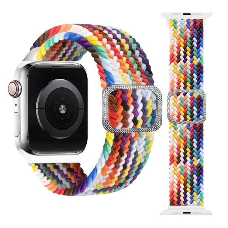 Cinturino per orologio con fibbia intrecciata elastica per Apple Watch Ultra 49mm e Watch Ultra 2 49mm / Series 9&8&7 45mm / SE 3&SE 2&6&SE&5&4 44mm / 3&2&1 42mm (Colore Arcobaleno) - Immagine 1