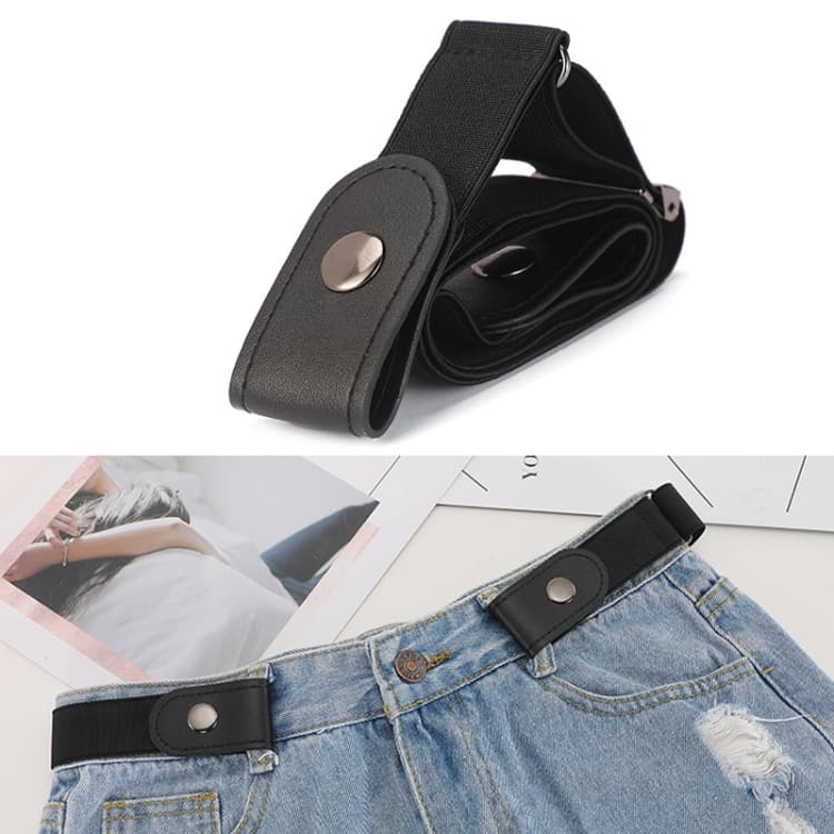 Cintura elastica in pelle PU senza fibbia, lunghezza: 110 cm (Nero) - Immagine 1