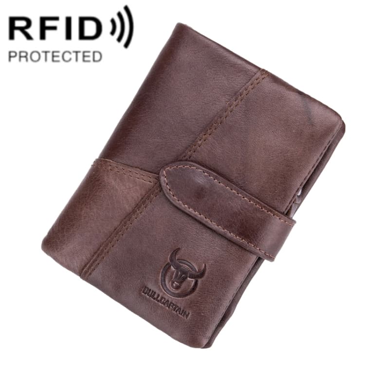 BULL CAPTAIN 01 RFID Anti-theft Multifunctional Cowhide Vertical Detachable Men Wallet(Coffee) - Immagine 1