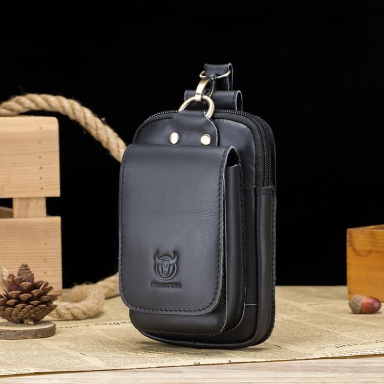 BULL CAPTAIN 028 Multi-Function Cattle Leather Waist Bag Magnetic Buckle Mobile Phone Belt Bag(Black) - Immagine 1