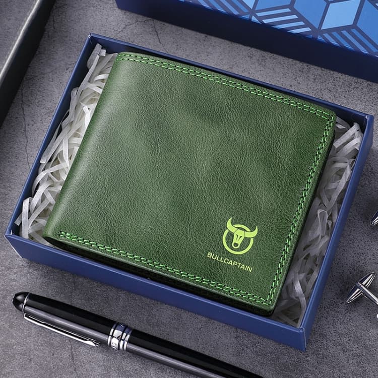 BULL CAPTAIN 032 Vintage Leather Wallets Coins Card Holder Wallet(Tea Green) - Immagine 1