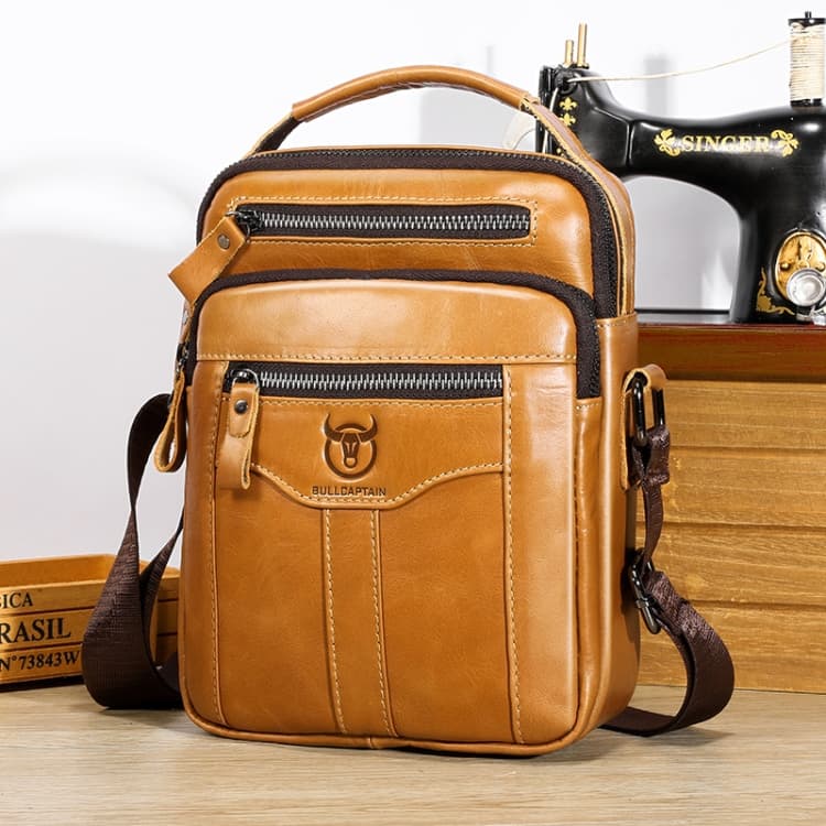 BULL CAPTAIN 0400 Large-Capacity First-Layer Cowhide Retro Single-Shoulder Crossbody Bag(Yellow) - Immagine 1