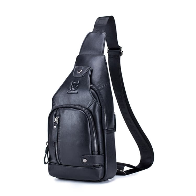 BULL CAPTAIN 129 First-Layer Cowhide Men Soft Chest Bag Outdoor Casual Messenger Bag(Black) - Immagine 1