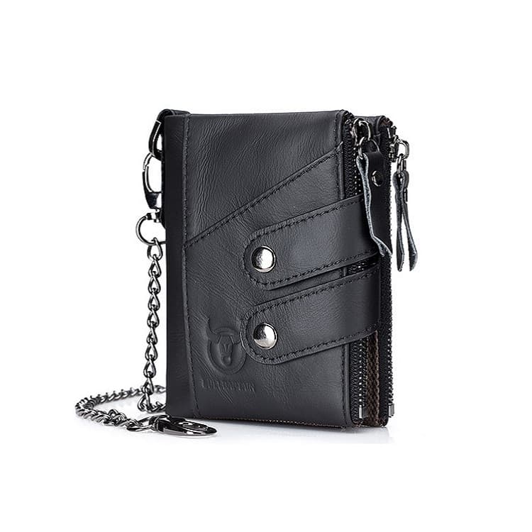 BULL CAPTAIN Leather Three-fold Zipper Wallet For Men(Black) - Immagine 1