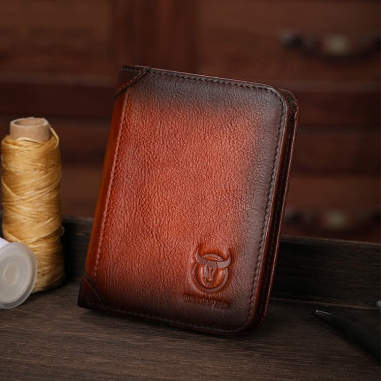 Bull Captain Men Wallet First-layer Cowhide Coin Clip RFID Retro Vertical ID Holder(Brown) - Immagine 1