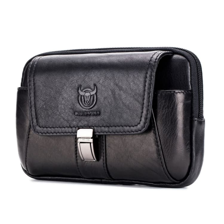 BULL CAPTAIN Multifunctional Leather Mobile Phone Small Waist Bag For Men(Horizontal Black) - Immagine 1
