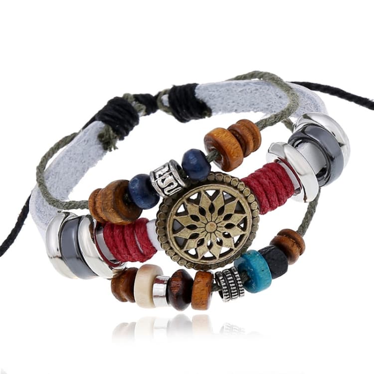 BX016 Bracciale in pelle con perline retrò e personalità (pelle bianca + accessori bronzo) - Immagine 1