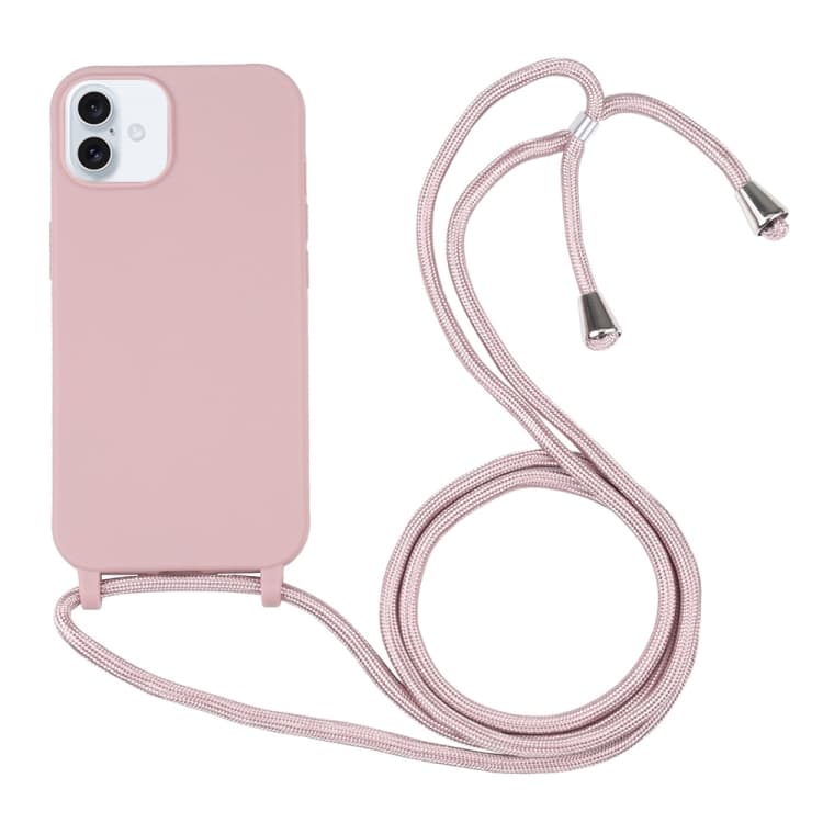 Candy Colors TPU Protective Phone Case with Lanyard For iPhone 16(Rose Gold) - Immagine 1