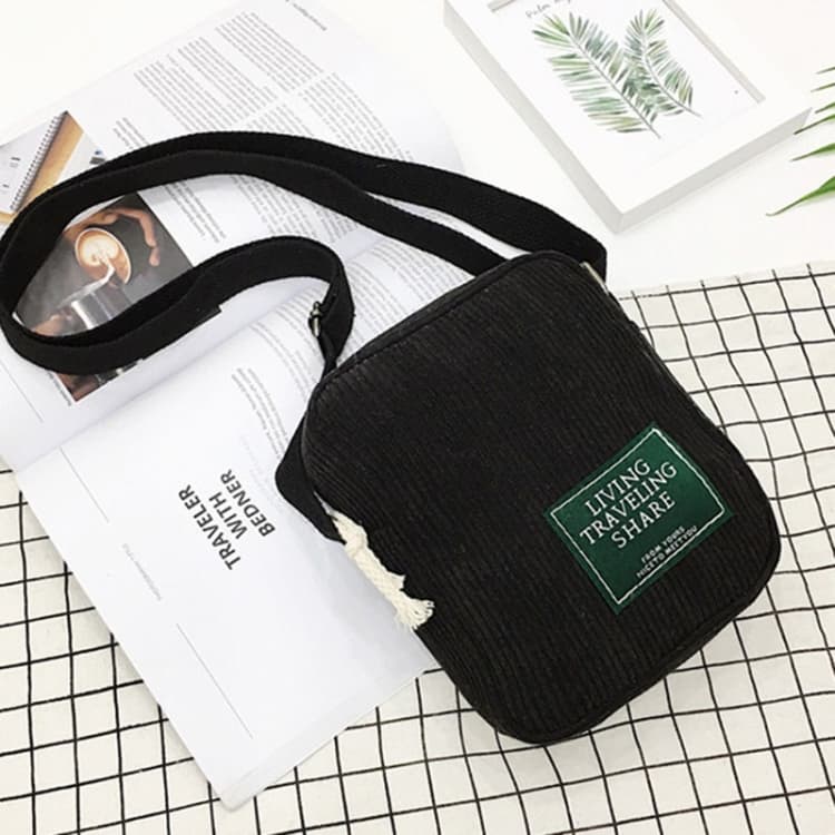 Casual Crossbody Versatile Shoulder Bag Simple Striped Velvet Small Square Bag(Black) - Immagine 1
