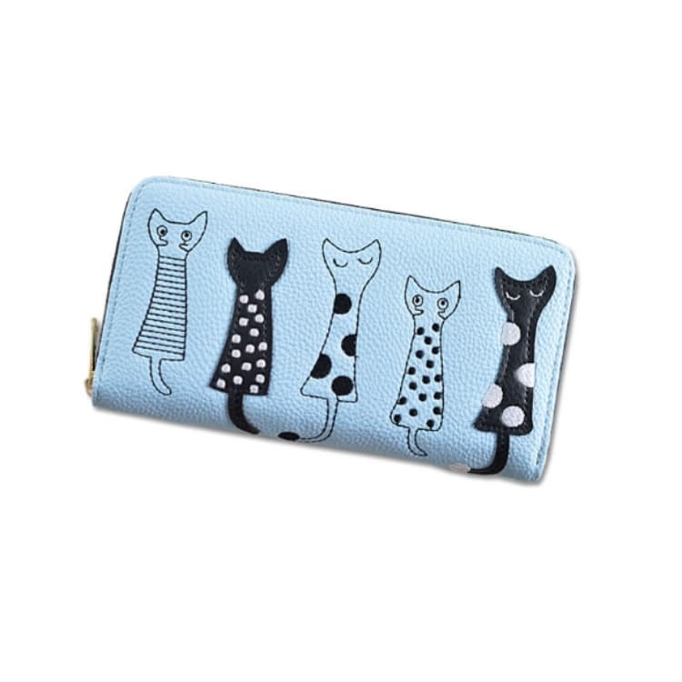 Cat Pattern Coin Purse Leisure Wallet Card Holders Handbag PU Leather Woman Wallet(Light Blue) - Immagine 1