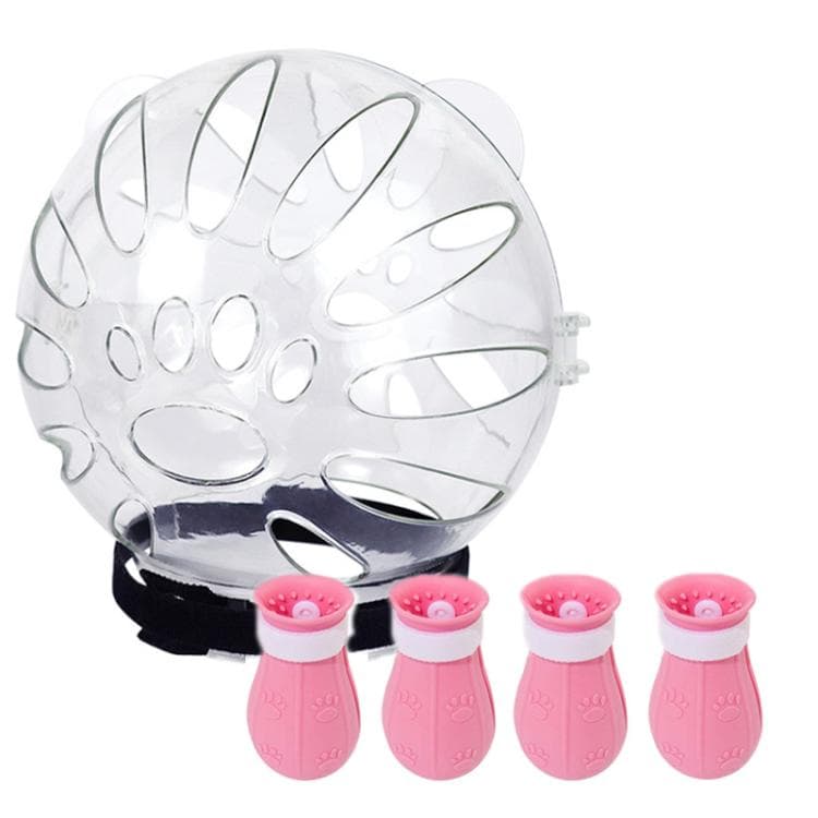 Cappuccio spaziale per gatto anti-morso + coprizampe di seconda generazione, Colore: Rosa grande