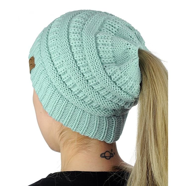 CC Letter Ponytail Cap Knitting Hat for Ladies(Baby Blue) - Immagine 1