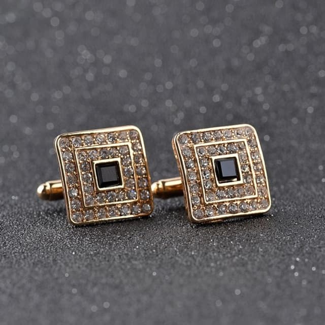 Gemelli classici di lusso con cristallo di strass quadrato smaltato personalizzati per uomo, camicia francese, nozze (colore oro giallo chiaro) - Immagine 1