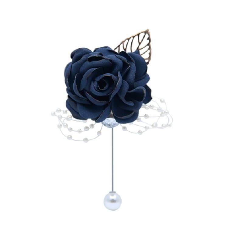 Cloth Flower Pearl Brooch Coat Accessories(Dark Blue)