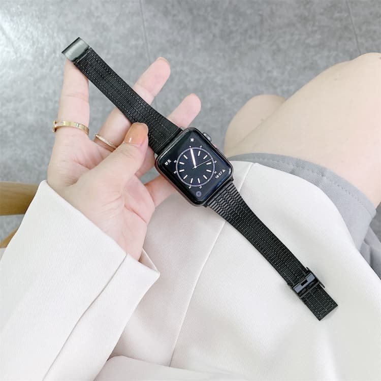 Cinturino per Orologio in Acciaio con Sette Perle Abbinate al Colore per Apple Watch Series 9&8&7 41mm / SE 3&SE 2&6&SE&5&4 40mm / 3&2&1 38mm (Nero) - Immagine 1