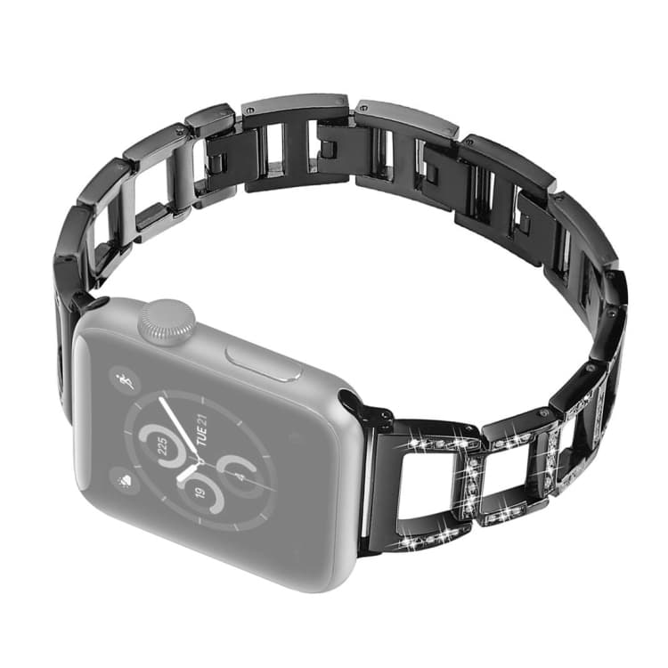 Cinturino per orologio in acciaio inossidabile con diamanti colorati per Apple Watch Series 7 41mm / 6 & SE & 5 & 4 40mm / 3 & 2 & 1 38mm (Nero) - Immagine 1