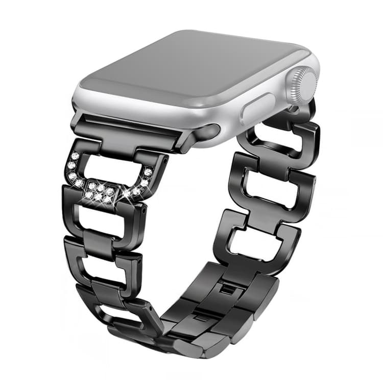 Cinturino per orologio in acciaio inossidabile con diamanti colorati per Apple Watch Series 7 45mm / 6 & SE & 5 & 4 44mm / 3 & 2 & 1 42mm (Nero) - Immagine 1