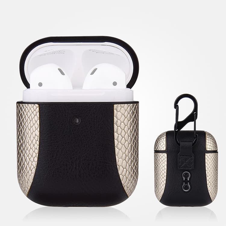 Custodia protettiva antishock con coperchio ribaltabile e abbinamento colore per auricolari in pelle per Apple AirPods 1/2 (Oro) - Immagine 1