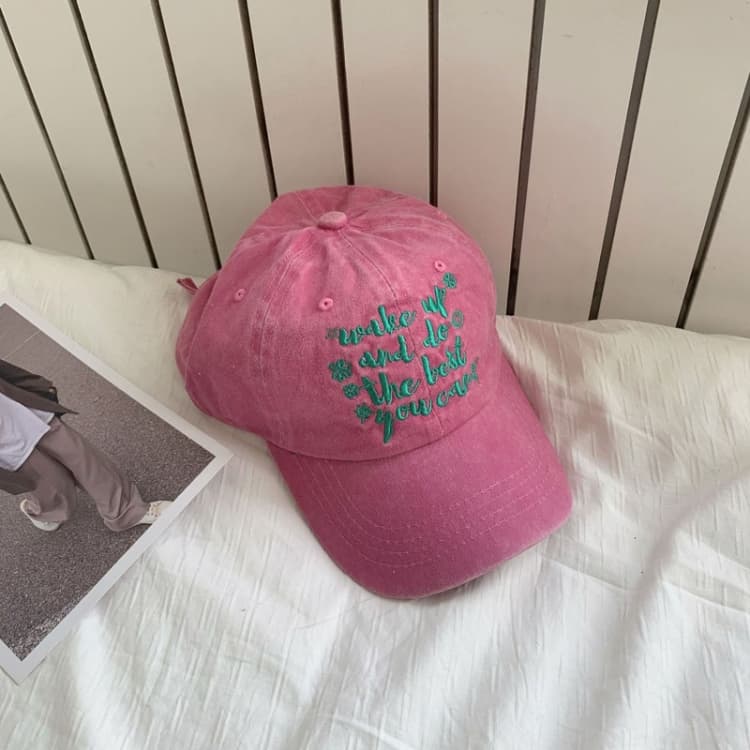 Contrast Color Flower English Embroidery Retro Soft Top Baseball Cap(Pink) - Immagine 1