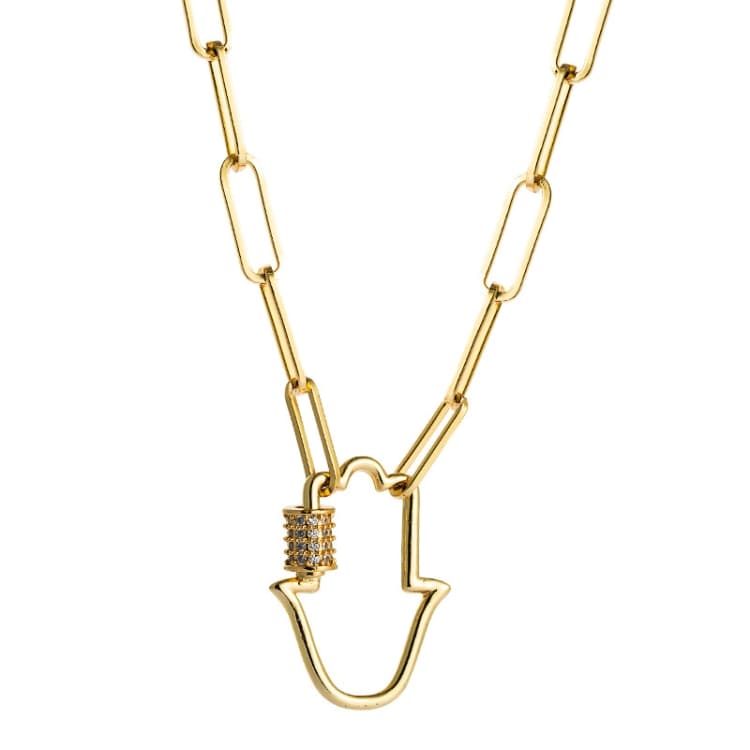 Collana in rame placcato oro con zirconi colorati, collana clavicola squisita (Palma) - Immagine 1