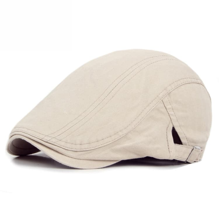 Berretto in cotone tinta unita stile retrò con visiera (Beige) - Immagine 1