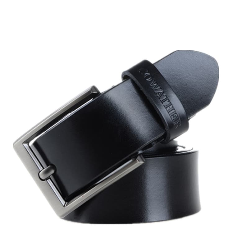 COWATHER XF002 Uomo Secondo Strato Pelle di Mucca Cintura con Fibbia a Perno Business Casual, Lunghezza Cintura: 110cm (XF002 Nero) - Immagine 1