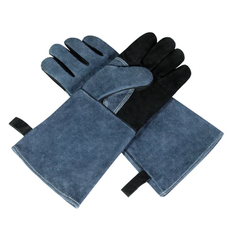 Guanti da BBQ in pelle di mucca, ispessiti, anti-calore, per saldatura e protezione da forno, specifica: A2416 14 pollici grigio nero - Immagine 1