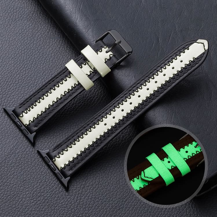 Cinturino in pelle di mucca luminoso per Apple Watch Series 9&8&7 41mm / SE 3&SE 2&6&SE&5&4 40mm / 3&2&1 38mm (Nero) - Immagine 1