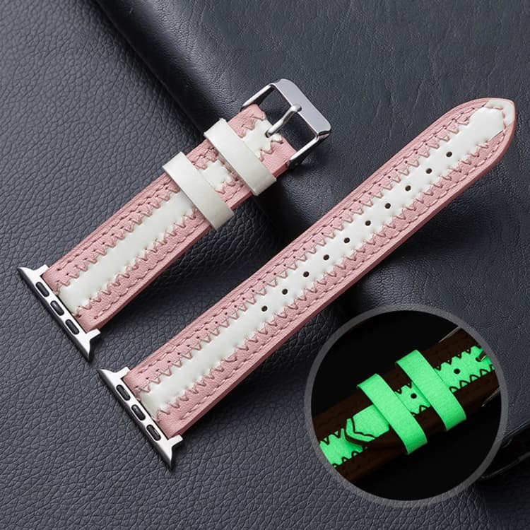 Cinturino in pelle di mucca luminescente per Apple Watch Ultra 49mm e Watch Ultra 2 49mm / Series 9&8&7 45mm / SE 3&SE 2&6&SE&5&4 44mm / 3&2&1 42mm (Rosa) - Immagine 1