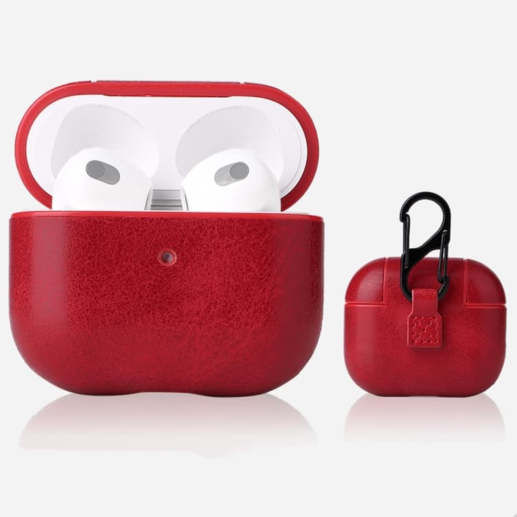Custodia protettiva per auricolari con texture Crazy Horse e moschettone per AirPods 3 (Rosso) - Immagine 1