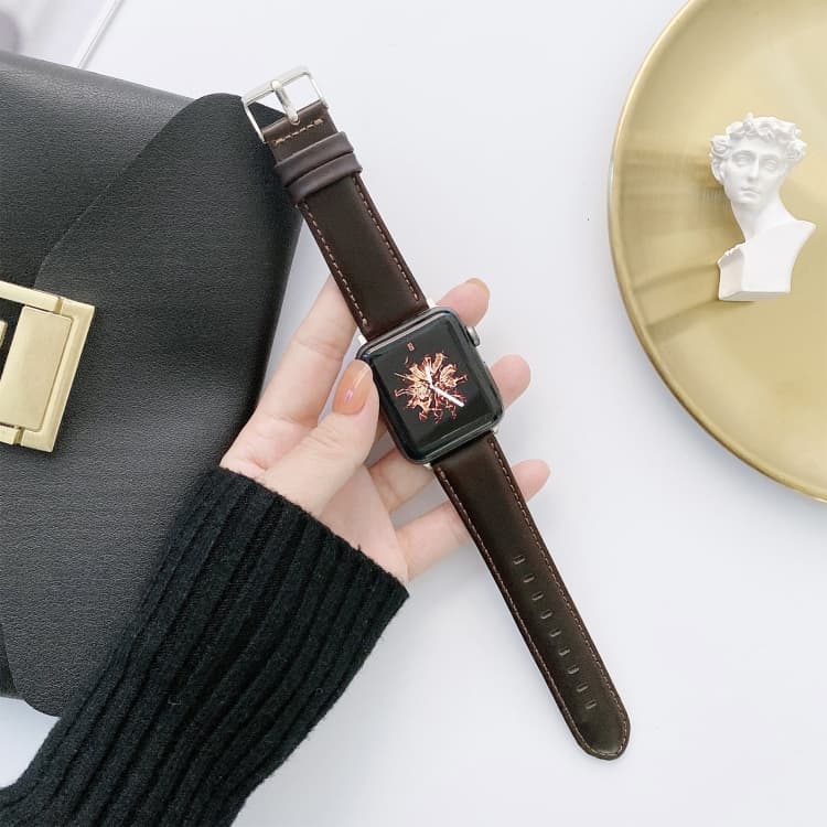 Cinturino in pelle Crazy Horse Texture + Texture Piatta per Apple Watch Ultra 49mm e Watch Ultra 2 49mm / Series 9&8&7 45mm / SE 3&SE 2&6&SE&5&4 44mm / 3&2&1 42mm (Caffè) - Immagine 1