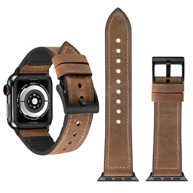 Cinturino per Apple Watch Serie 3 & 2 & 1 38mm in TPU con texture Crazy Horse e acciaio inossidabile (Marrone) - Immagine 1