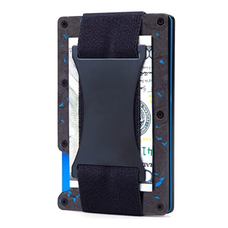 Credit Card Holder Wallets RFID Blocking Slim Metal Card Clip, Color: Blue Forging Carbon - Immagine 1