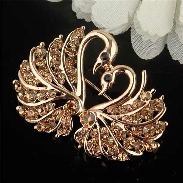 Spilla a cigno di cristallo con strass per donna (Champagne) - Immagine 1