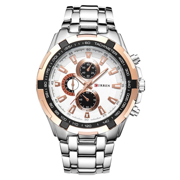 CURREN 8023 Men Stainless Steel Analog Sport Quartz Watch(Silver case gold face) - Immagine 1