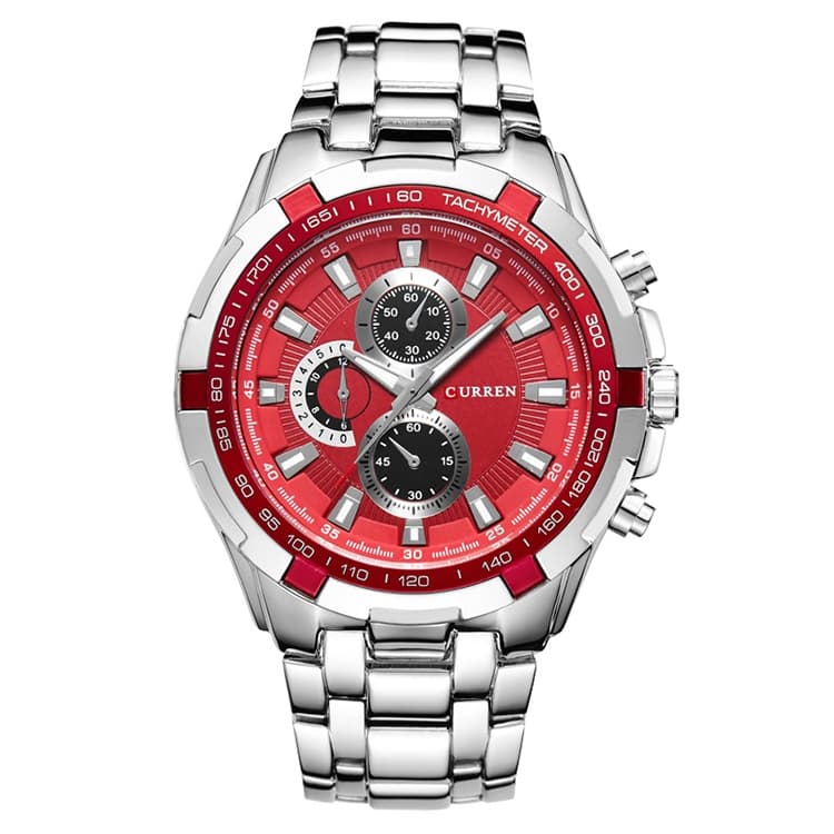 CURREN 8023 Men Stainless Steel Analog Sport Quartz Watch(White case red face) - Immagine 1