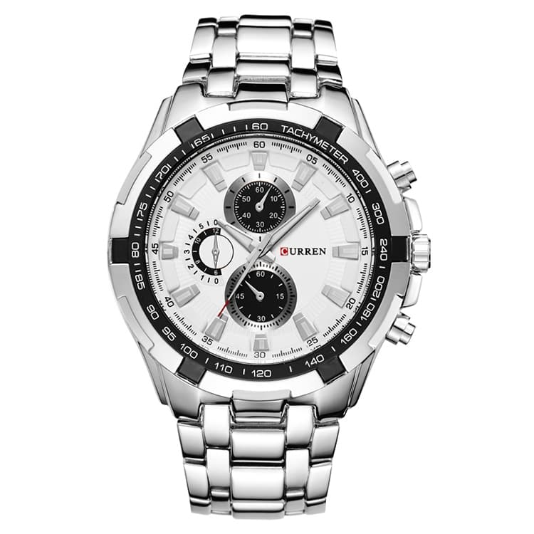 CURREN 8023 Men Stainless Steel Analog Sport Quartz Watch(White case white face) - Immagine 1