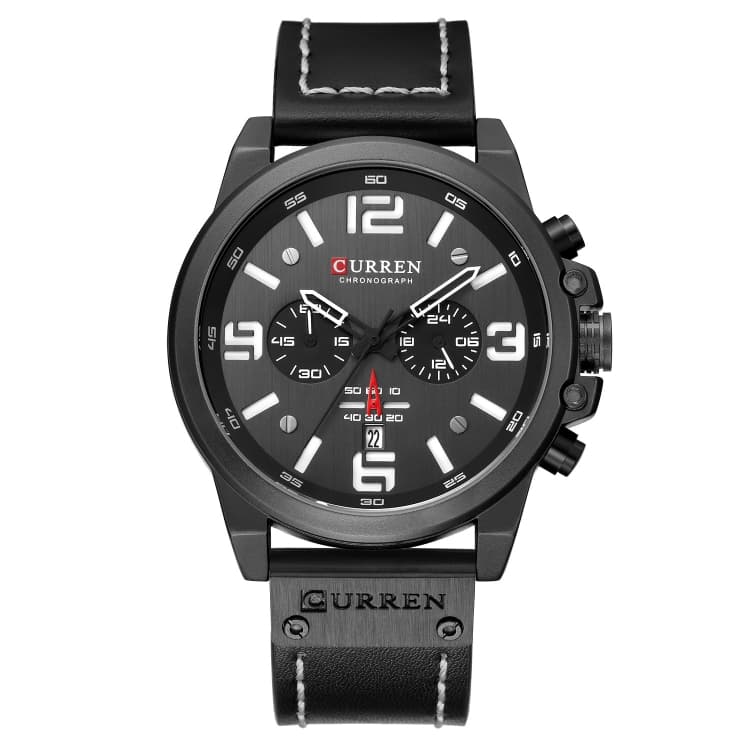 Curren 8314 Sports Six-Hand Waterproof Leather Strap Calendar Men Quartz Watch, Color: Black Shell White - Immagine 1