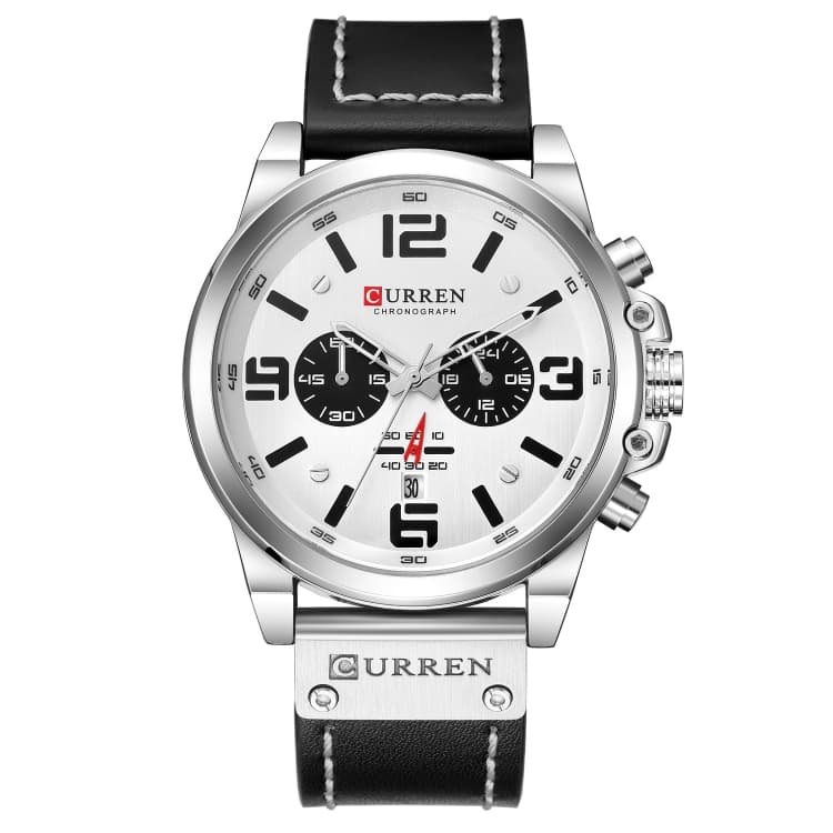 Curren 8314 Sports Six-Hand Waterproof Leather Strap Calendar Men Quartz Watch, Color: White Shell White - Immagine 1