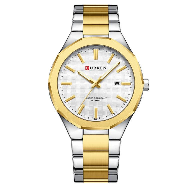 Curren Business Steel Band Calendar Men Quartz Watch(Gold White) - Immagine 1