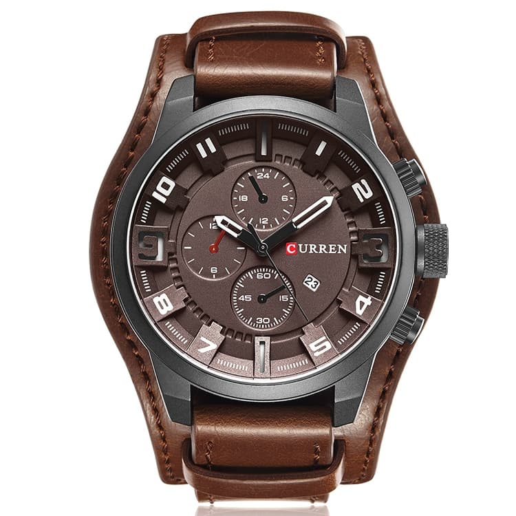 Curren M8225 Army Military Leather Band Men Quartz Watch(Black Brown) - Immagine 1