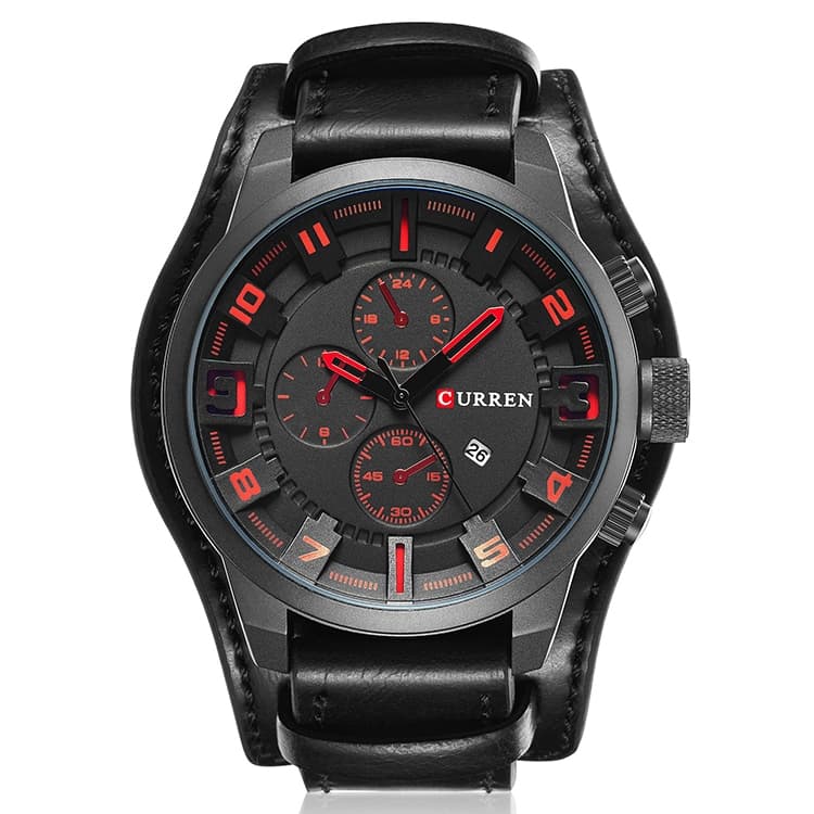 Curren M8225 Army Military Leather Band Men Quartz Watch(Black Red) - Immagine 1