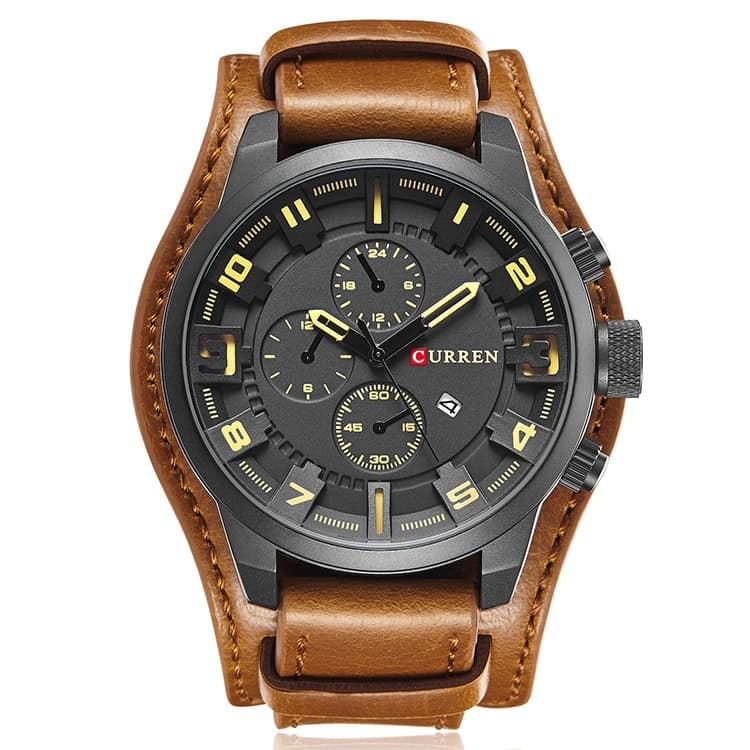 Curren M8225 Army Military Leather Band Men Quartz Watch(Black Yellow) - Immagine 1
